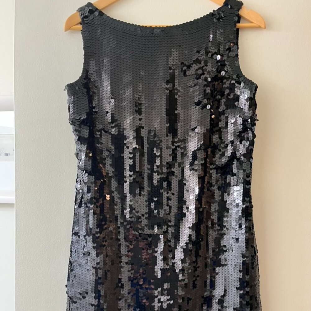 Banana Republic Black Mini Sequin Dress V-Neck Back Size 6
